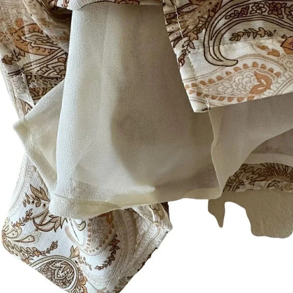 Joie PAISLEY PRINTED RETRO BLOUSE Linen IN BROWN Cream SZ L #1955 - Picture 5 of 11